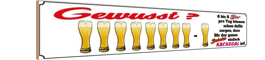 Holzschild 10x46 cm Gewusst 6 8 Bier dir einfach Kackegal Essen Trinken
