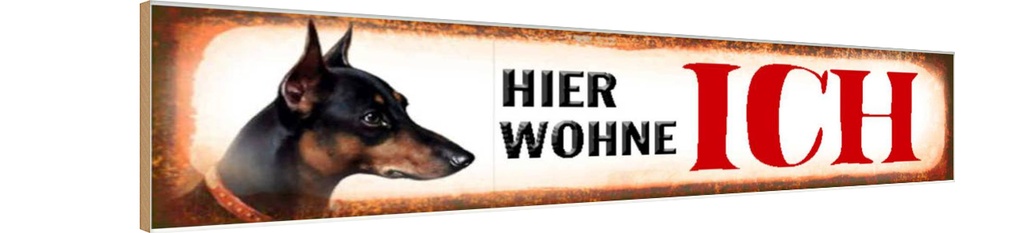 Holzschild 10x46 cm Dobermann Hund hier wohne Tier Haustier