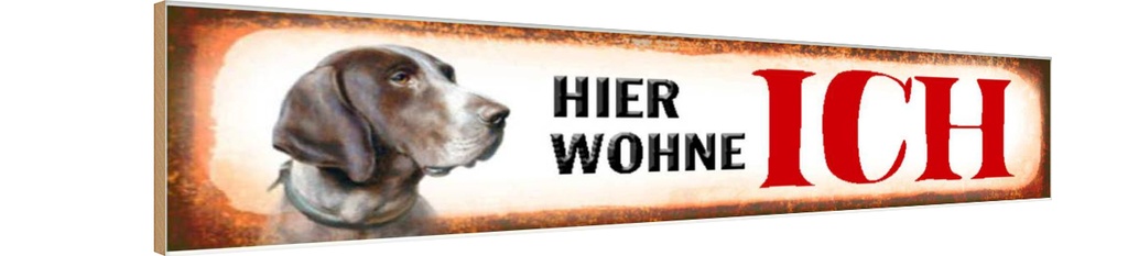 Holzschild 10x46 cm Jagdhund Hund hier wohne Tier Haustier