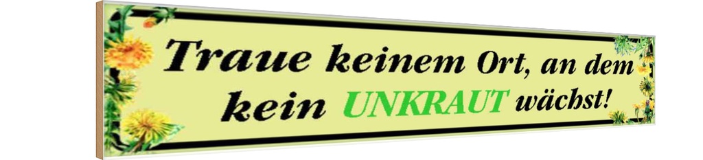 Holzschild 10x46 cm traue keinem Ort wo kein Unkraut Dekoration