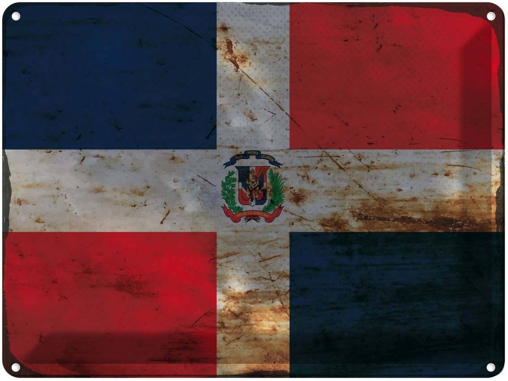 Blechschild 30x40 cm Dominikanische Republik Flagge Fahne Wappen