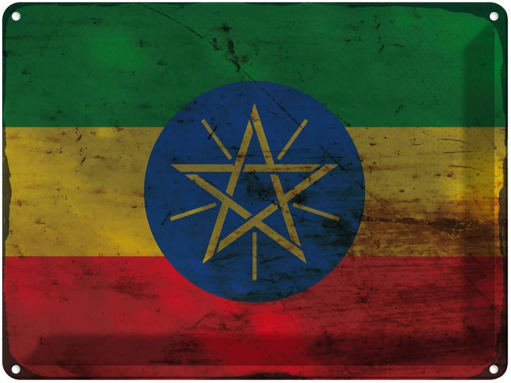 Blechschild 30x40 cm Äthiopien Ethiopia Flagge Fahne Wappen