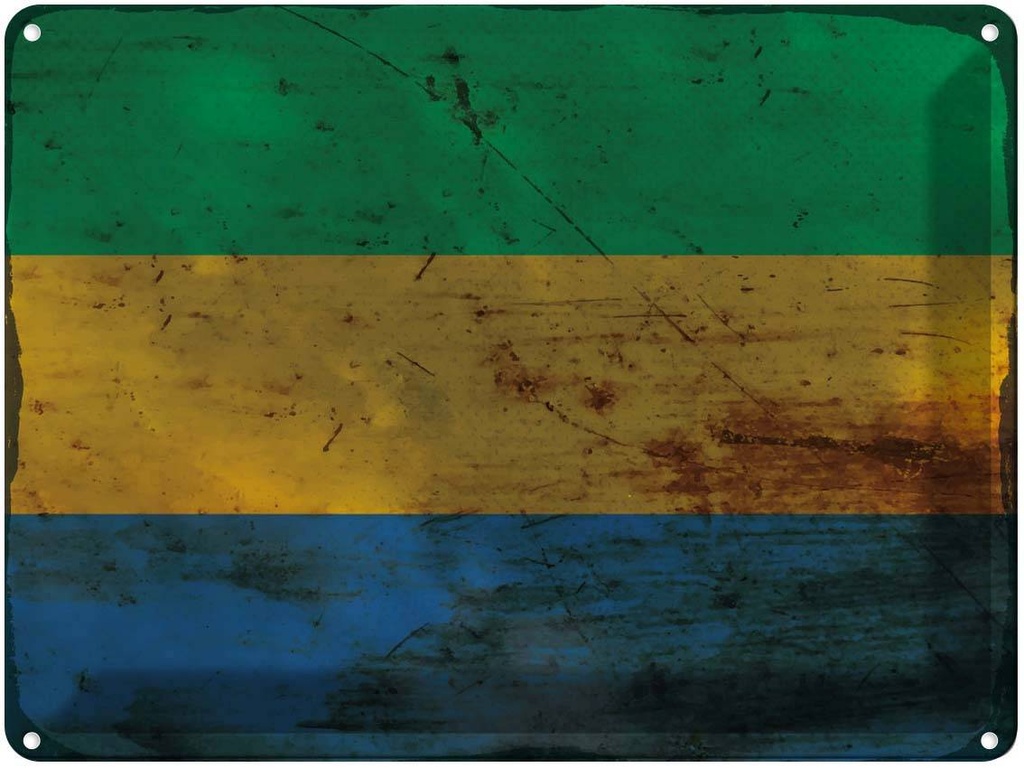 Blechschild 30x40 cm Gabun Gabon Flagge Fahne Wappen