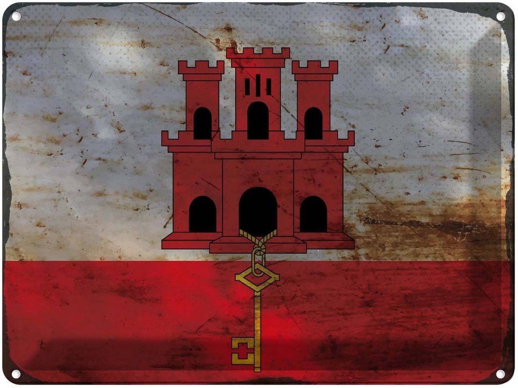 Blechschild 30x40 cm Gibraltar Flagge Fahne Wappen