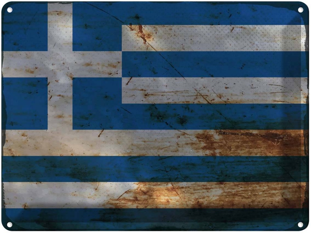 Blechschild 30x40 cm Griechenland Greece Flagge Fahne Wappen