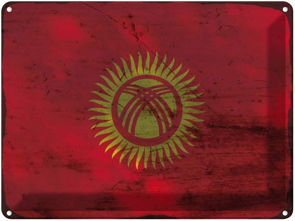 Blechschild 30x40 cm Kirgisistan Kyrgyzstan Flagge Fahne Wappen