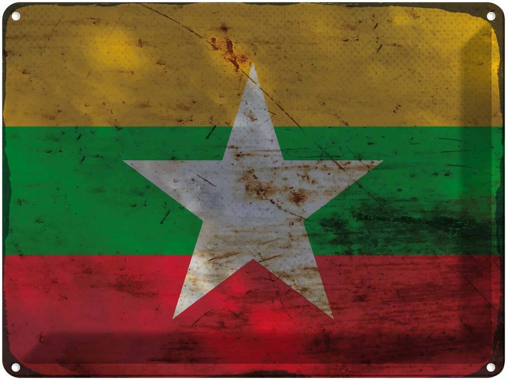 Blechschild 30x40 cm Myanmar Flagge Fahne Wappen