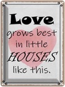 Blechschild 40x30 cm love grows best in little houses Spruch Zitat