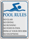 Blechschild 40x30 cm Pool Rules No glass diving Warnschild Hinweisschild Sicherheit Vorsicht