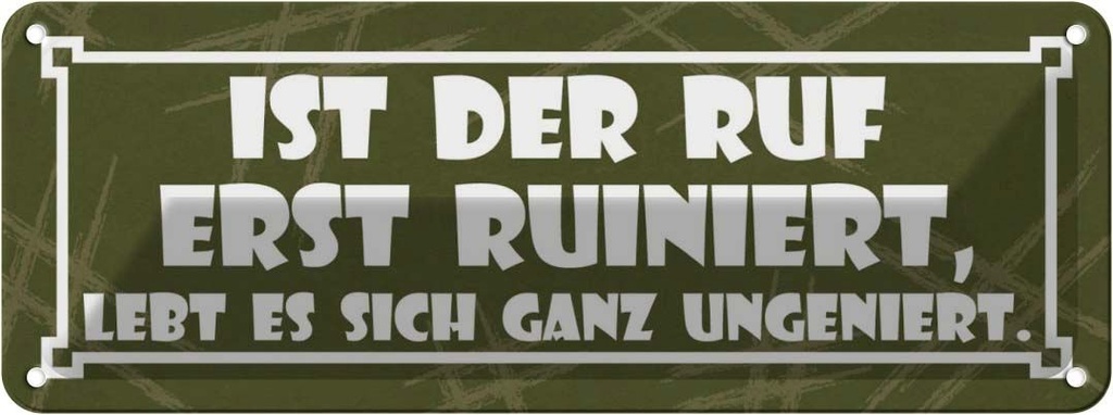 Blechschild 10x27 cm Ist der Ruf erst ruiniert Dekoration Spruch Zitat