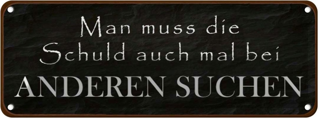 Blechschild 10x27 cm Schuld auch bei anderen suchen Dekoration Spruch Zitat