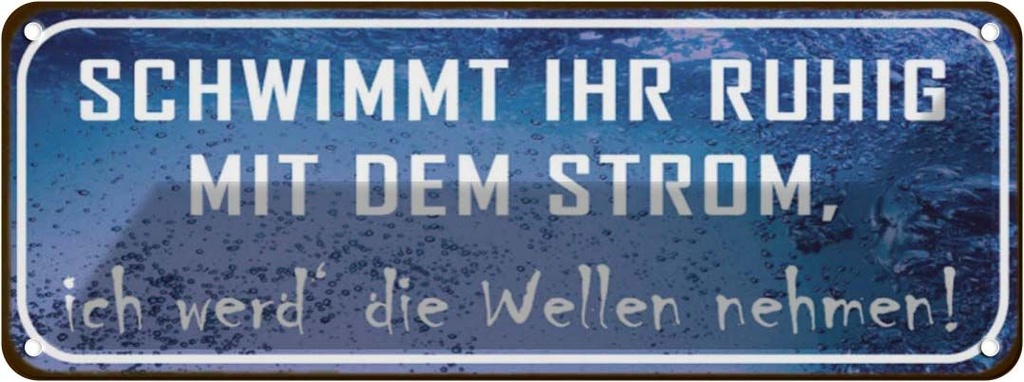 Blechschild 10x27 cm schwimmt ruhig mit dem Strom Dekoration Spruch Zitat