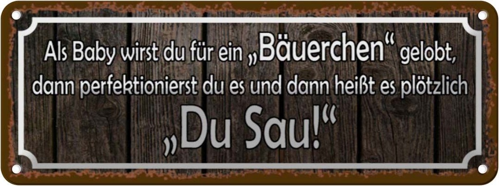 Blechschild 10x27 cm als Baby für Bäuerchen gelobt Dekoration Spruch Zitat