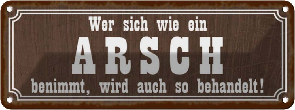 Blechschild 10x27 cm wer sich wie ein Arsh benimmt Dekoration Spruch Zitat