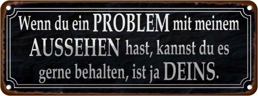 Blechschild 10x27 cm du Problem mit meinem Aussehen Dekoration Spruch Zitat