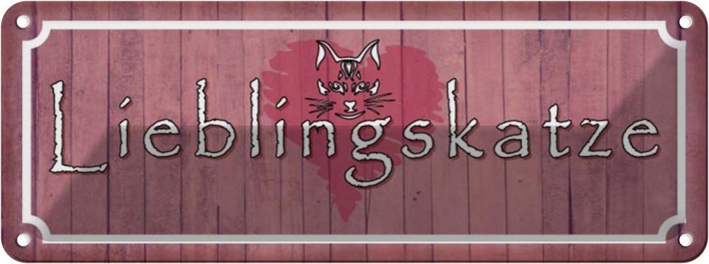 Blechschild 10x27 cm Lieblingskatze Herz Katze Tier Haustier