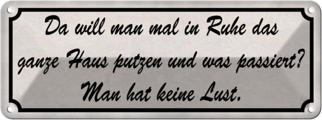 Blechschild 10x27 cm in Ruhe das ganze Haus putzen Dekoration Spruch Zitat