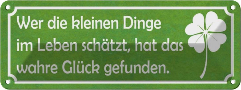 Blechschild 10x27 cm wer kleine Dinge schätzt Glück Dekoration Spruch Zitat