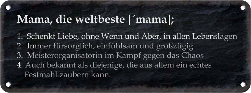 Blechschild 10x27 cm Mama die weltbeste schenkt Liebe Spruch Zitat