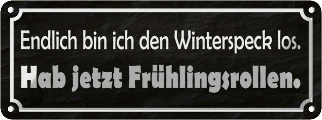 Blechschild 10x27 cm endlich bin den Winterspeck los Spruch Zitat