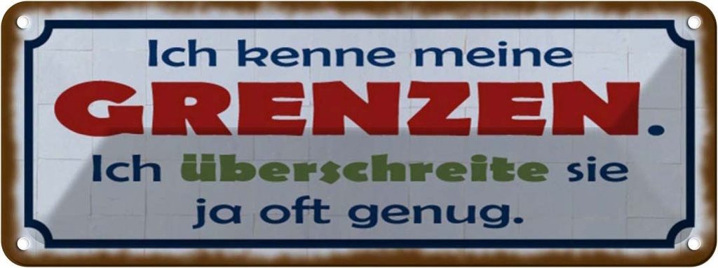 Blechschild 10x27 cm ich kenne meine Grenzen Spruch Zitat