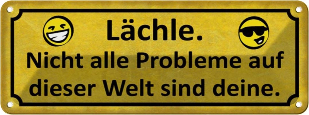 Blechschild 10x27 cm Lächle nicht alle Problem deine Spruch Zitat