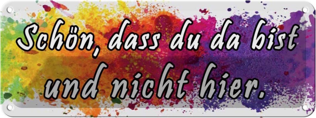 Blechschild 10x27 cm schön dass du da bist nicht hier Spruch Zitat