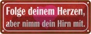 Blechschild 10x27 cm folge deinem Herzen nimm Hirn Dekoration Spruch Zitat