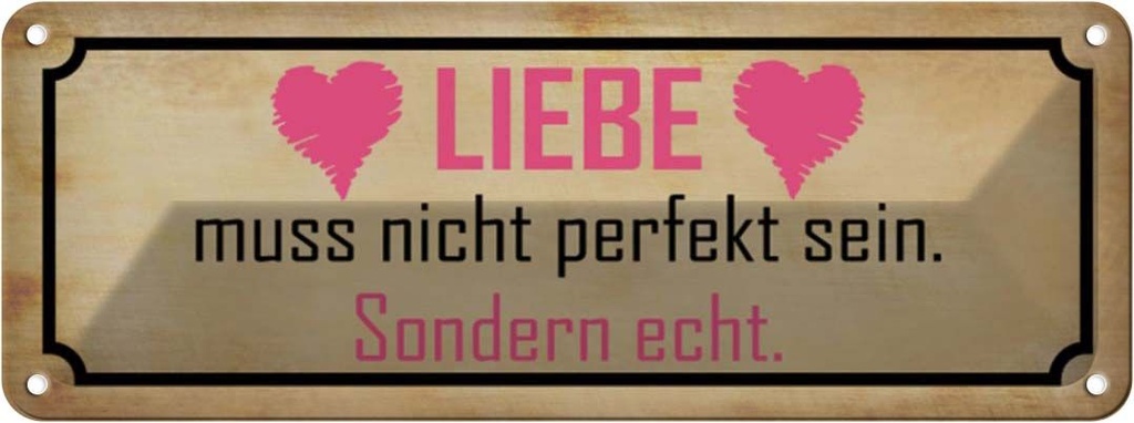 Blechschild 10x27 cm Liebe muss nicht perfekt sondern Spruch Zitat