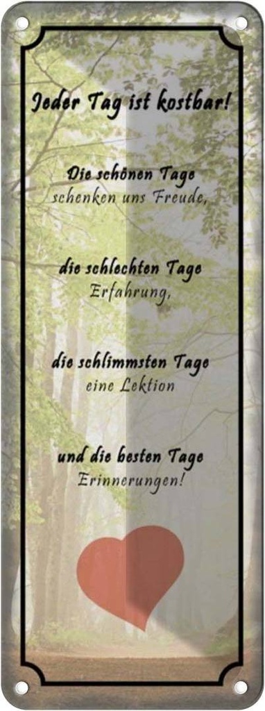 Blechschild 27x10 cm jeder Tag ist kostbar Herz Spruch Zitat