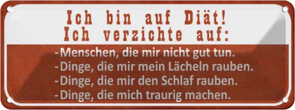 Blechschild 10x27 cm ich bin auf Diät verzichte Dekoration Spruch Zitat