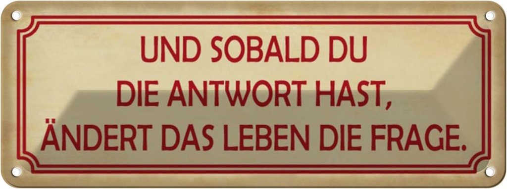 Blechschild 10x27 cm sobald du Antwort ändert Frage Dekoration Spruch Zitat