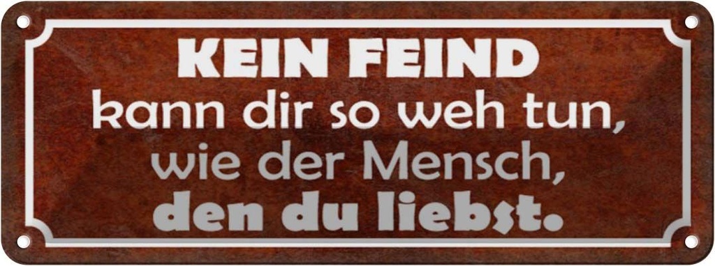 Blechschild 10x27 cm kein Feind kann dir so weh tun Dekoration Spruch Zitat