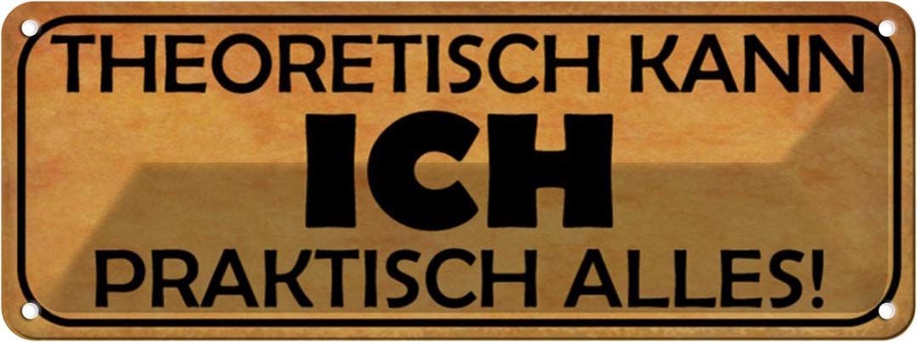 Blechschild 10x27 cm theoretisch ich praktisch alles Spruch Zitat