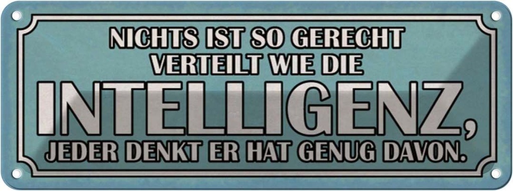 Blechschild 10x27 cm Intelligenz gerecht verteilt Dekoration Spruch Zitat