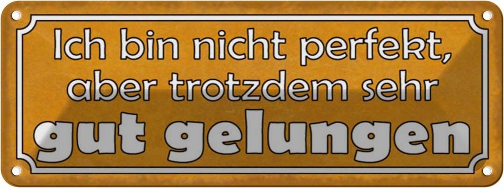 Blechschild 10x27 cm bin nicht perfekt gut gelungen Spruch Zitat