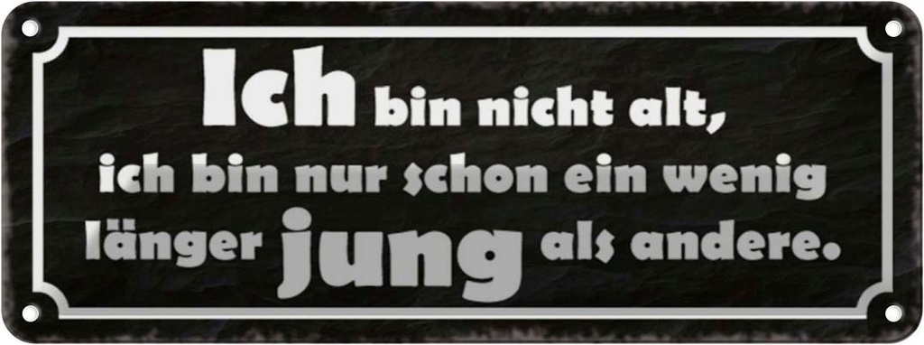 Blechschild 10x27 cm bin nicht alt länger jung Dekoration Spruch Zitat