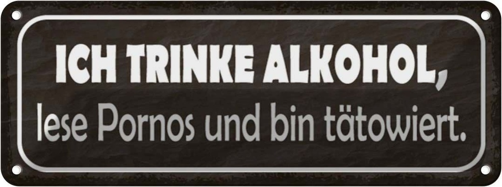 Blechschild 10x27 cm ich trinke Alkohol lese Pornos Dekoration Spruch Zitat