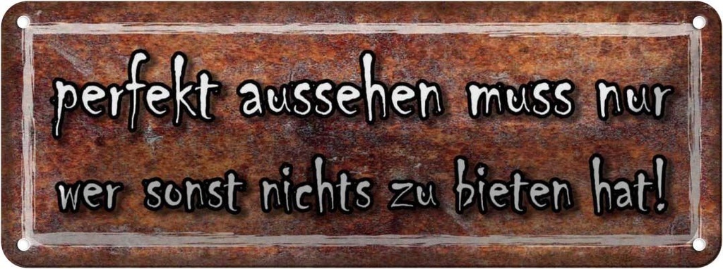 Blechschild 10x27 cm perfekt aussehen muss nur wer Dekoration Spruch Zitat