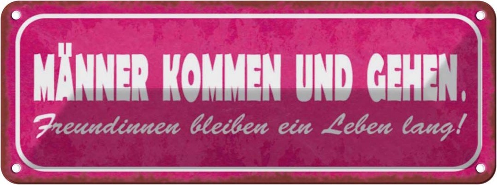 Blechschild 10x27 cm Männer kommen gehen Freundinnen Spruch Zitat
