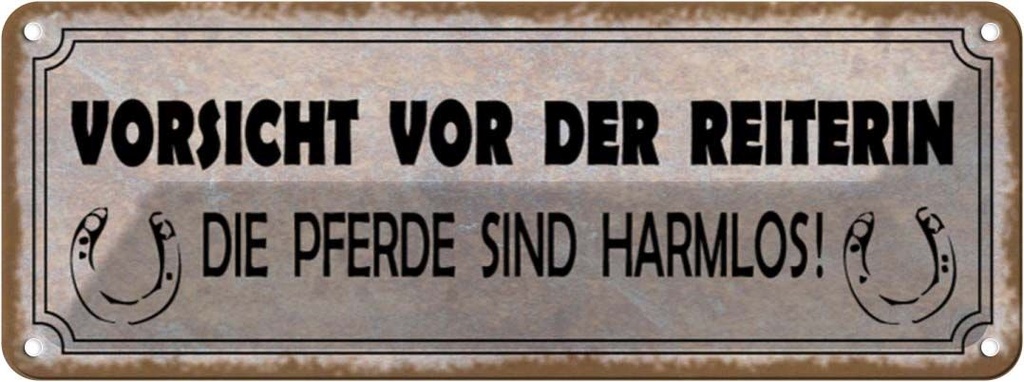 Blechschild 10x27 cm Vorsicht vor der Reiterin Pferde Warnschild Hinweisschild Sicherheit
