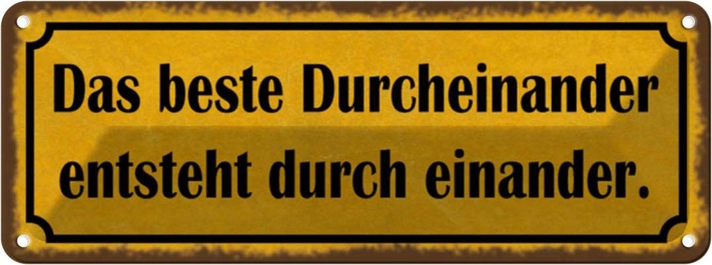 Blechschild 10x27 cm das beste Durcheinander entsteht Spruch Zitat