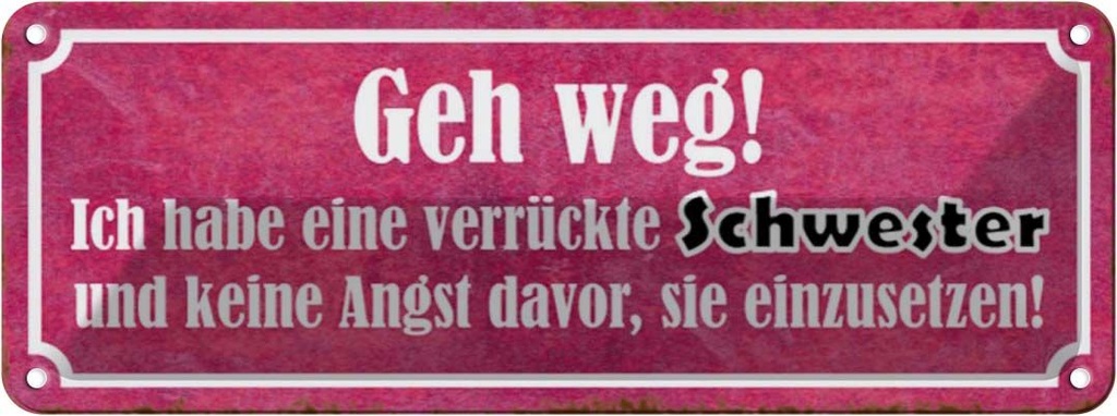 Blechschild 10x27 cm ich habe eine verrückte Schwester Spruch Zitat