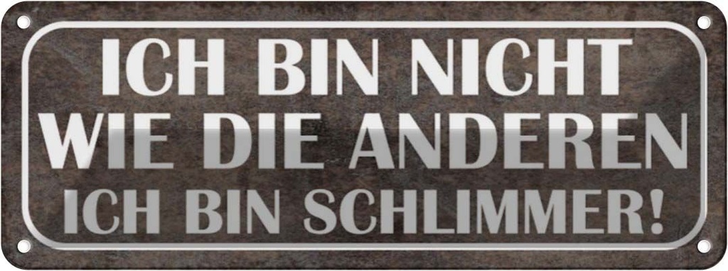 Blechschild 10x27 cm bin nicht wie andere schlimmer Spruch Zitat