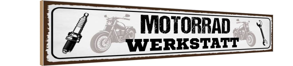 Holzschild 10x46 cm Motorrad Werkstatt Werkzeug Auto Garage
