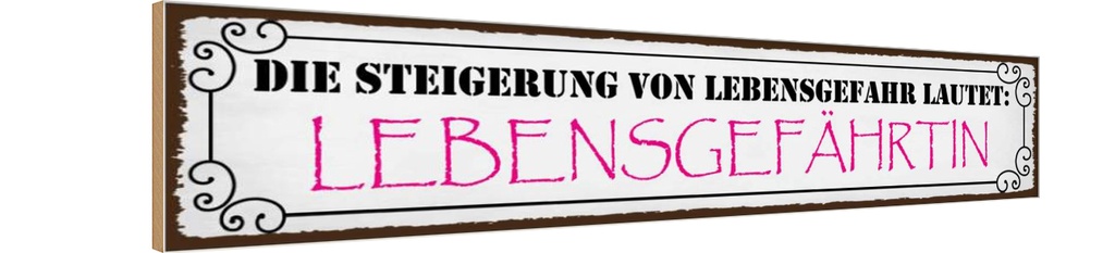 Holzschild 10x46 cm Lebensgefahr Lebensgefährtin Dekoration