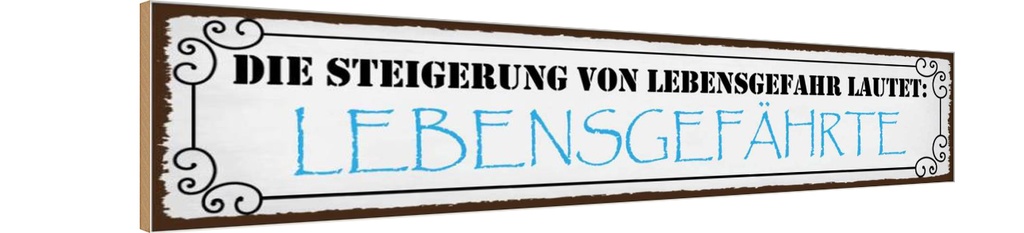 Holzschild 10x46 cm Lebensgefahr Lebensgefährte Dekoration