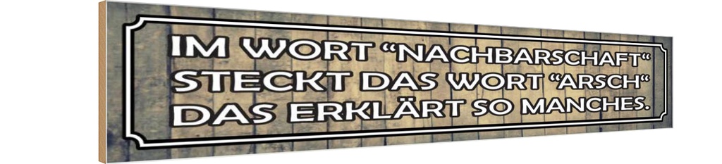 Holzschild 10x46 cm im Wort Nachbarschaft Arsch Dekoration