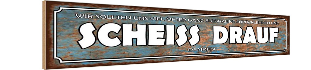 Holzschild 10x46 cm wir sollten Scheiss drauf denken Spruch Zitat