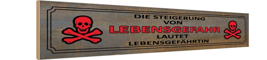 Holzschild 10x46 cm von Lebensgefahr Lebensgefährtin Spruch Zitat